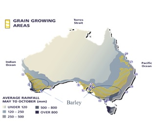 Map of Australia showing the Australian production areas.