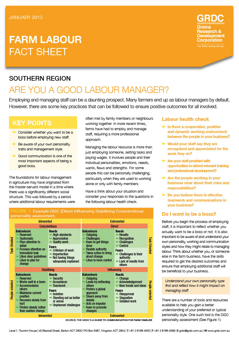Are you a good labour manager fact sheet? (ORM)