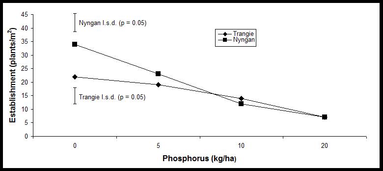 Average establishment of two canola varieties sown with four rates of phosphorus