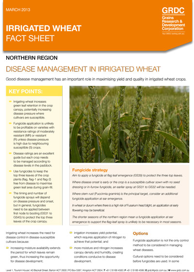 GRDC factsheet irrigated wheat disease management cover image