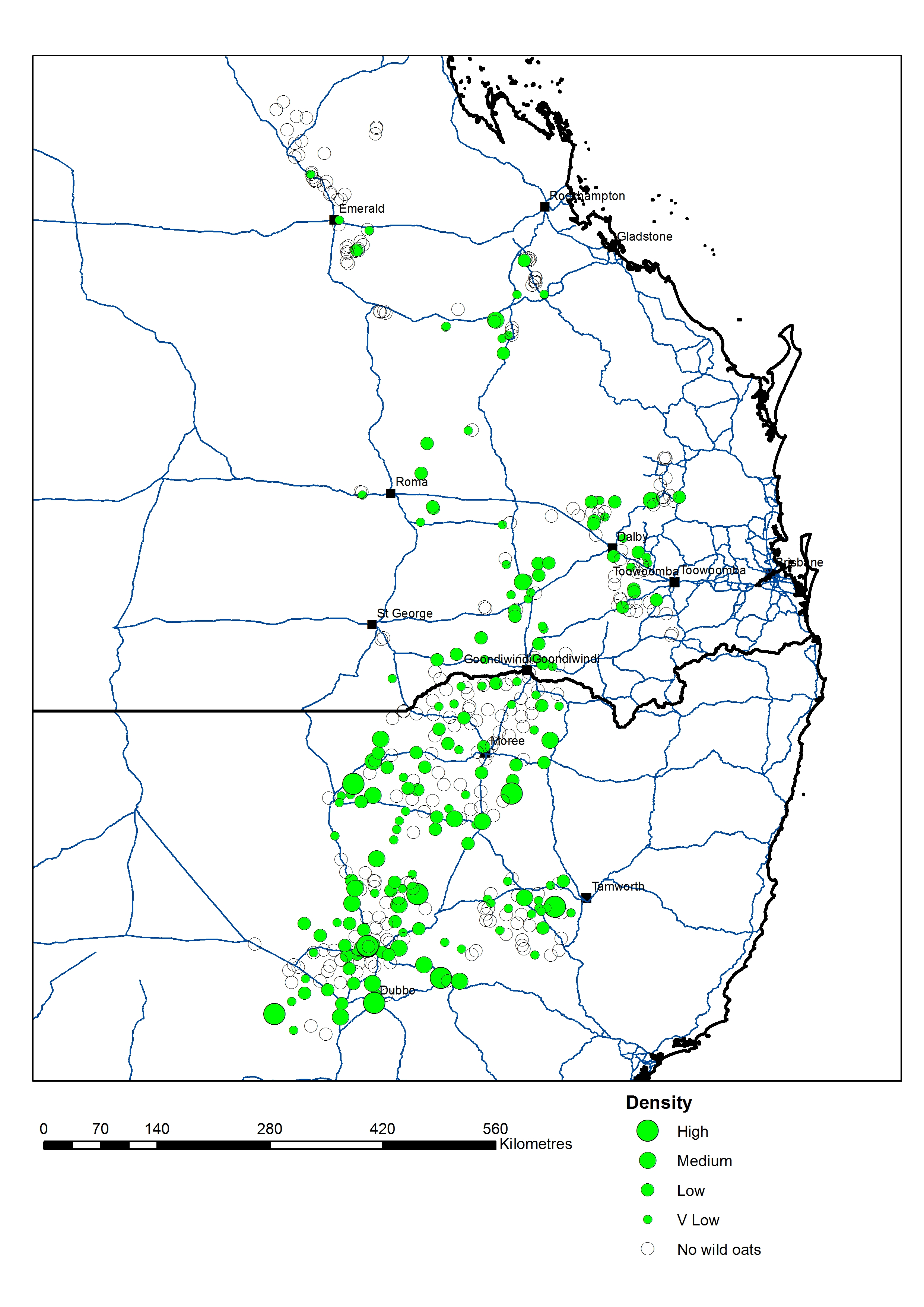 Figure 4 is a map of NSW and Qld showing collection locations of wild oat samples and population density.