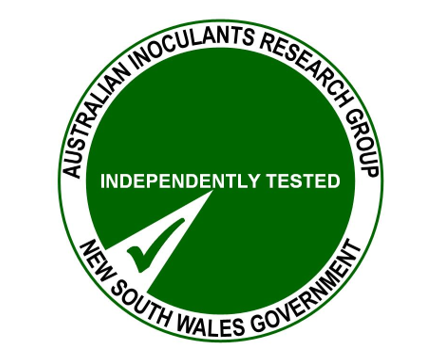 This symbol is the Green Tick. The Green Tick on rhizobial products signifies that the AIRG have tested and are shown to be ’fit for purpose’.
