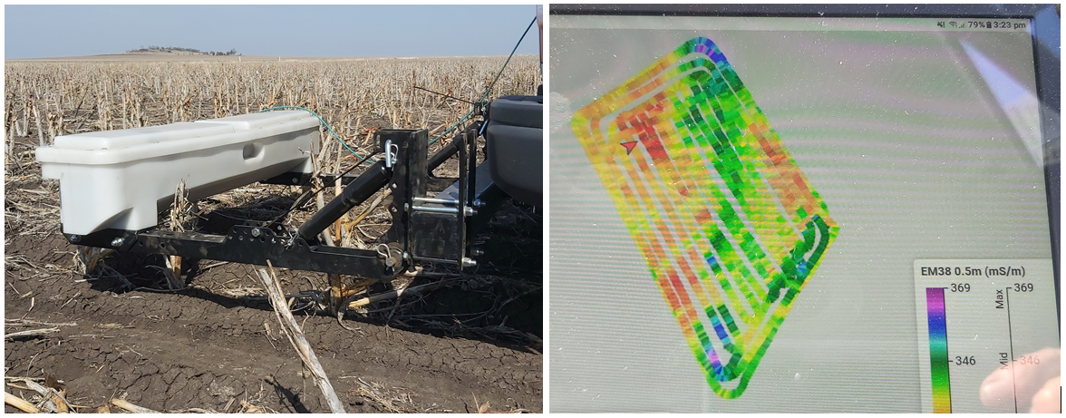 These two picture show an example of an EM machine on the back of a ute (left) and resulting data map (right)