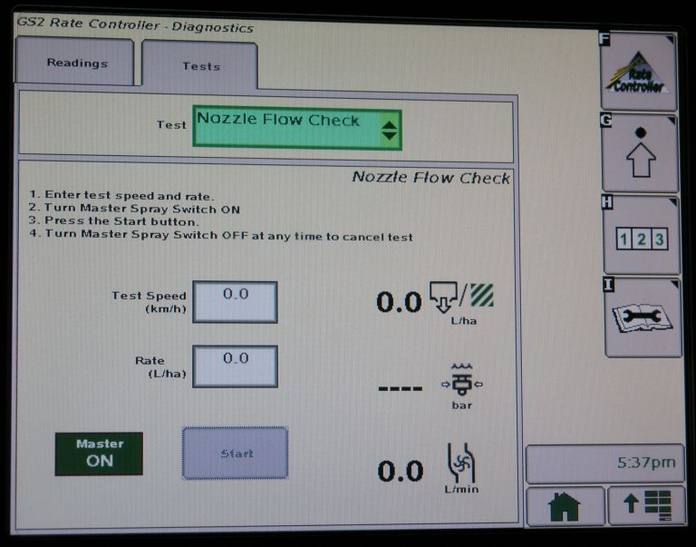 John Deere 2360 nozzle flow check screen