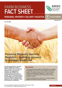 Personal Property Security Register – assisting growers to manage credit risk Fact Sheet cover image