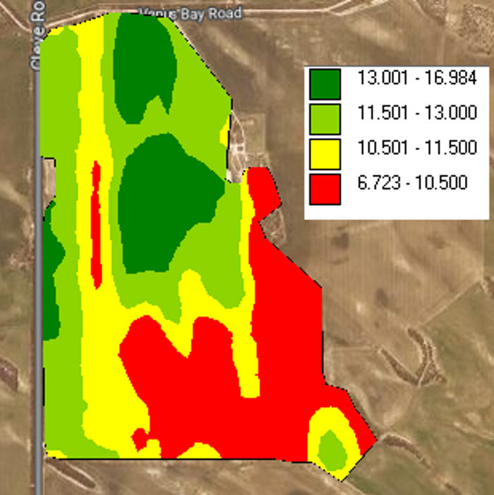 Figure 7. Protein map for a wheat field in Kimba, SA