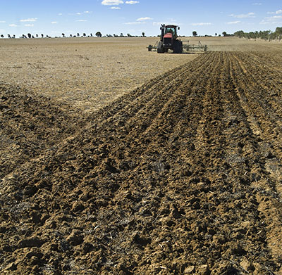 A tractor ploughing the field