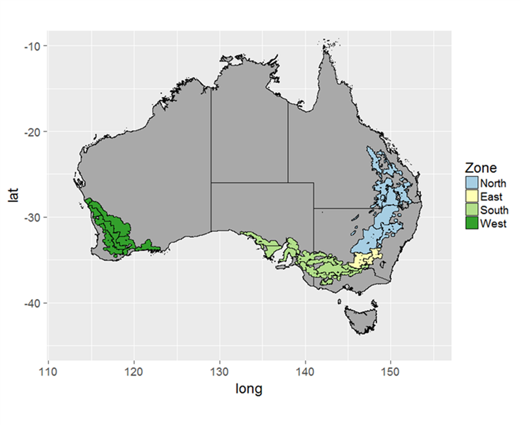Figure 1. Geographical regions as defined in http://www.nvtonline.com.au/