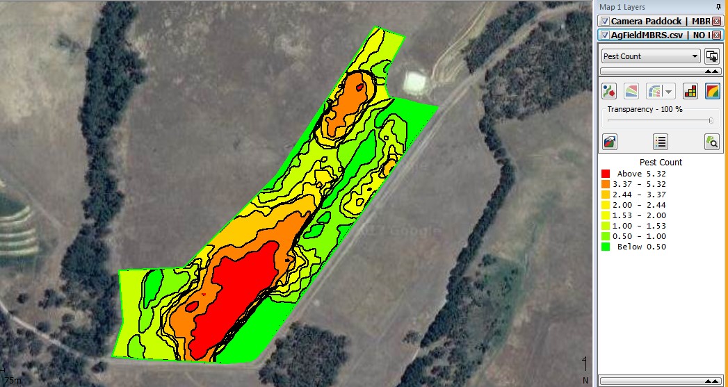 Image of contours showing snail density in one paddock at Mt Barker 