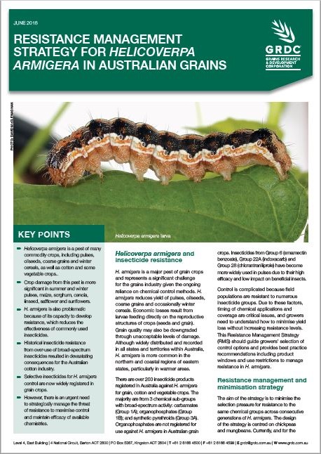 Resistance management strategy for Helicoverpa armigera in Australian grains cover