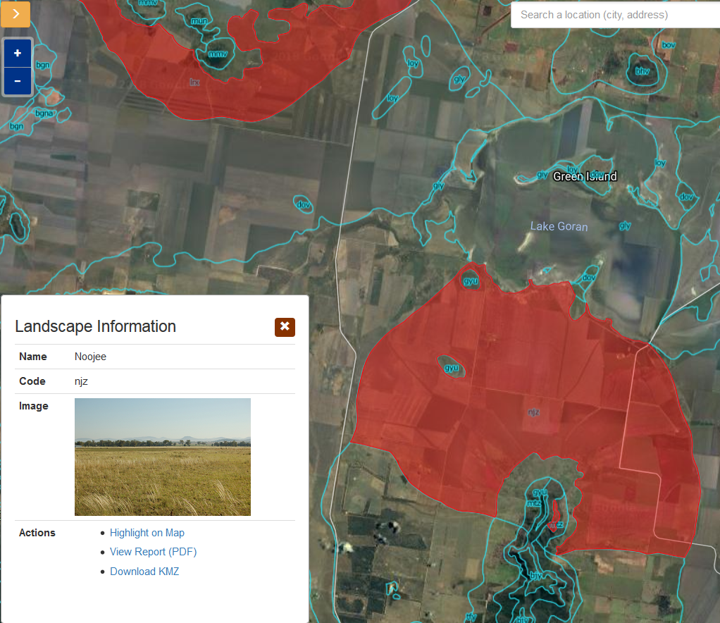 This picture shows an example of soil-landscape mapping available for the Liverpool Plains through eSPADE. Mapping unit description is available through a pdf report.