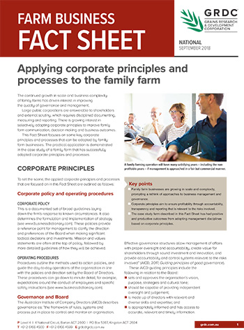 Applying corporate principles and processes to the family farm fact sheet cover image