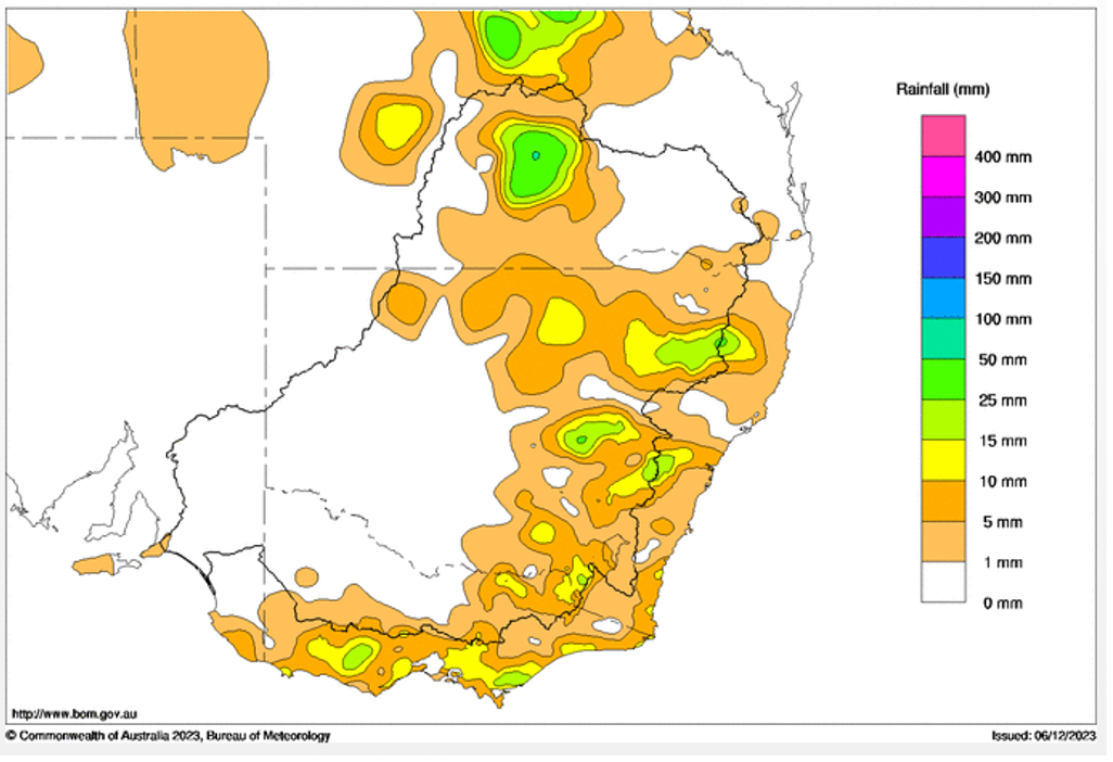 Map showing 24-hour rainfall totals for 25 November 2023.