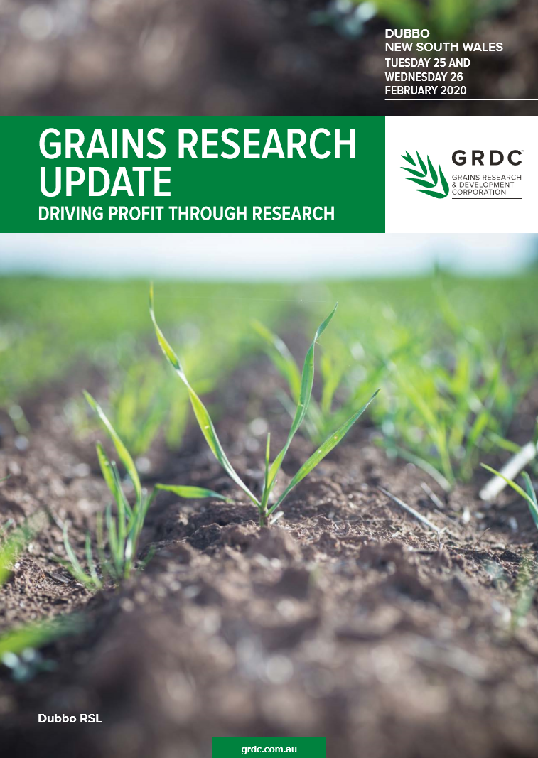 Proceedings cover for the GRDC Grains Research Update in Dubbo 2020