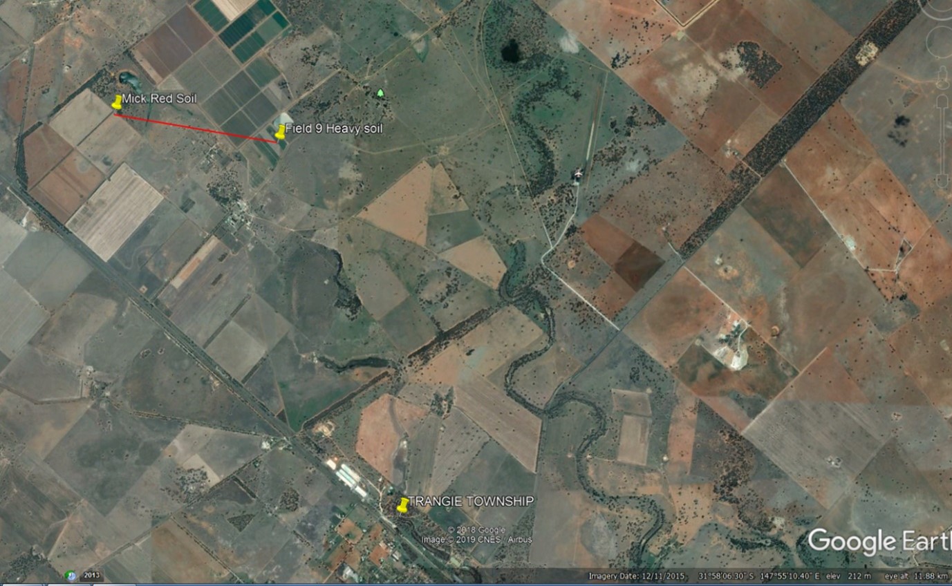Aerial photograph of red and grey soil farming system sites on TARC (proximal distance 2.3 km)