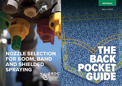 Cover of back pocket guide to nozzle selection for boom, band and shielded spraying  Type: Publication