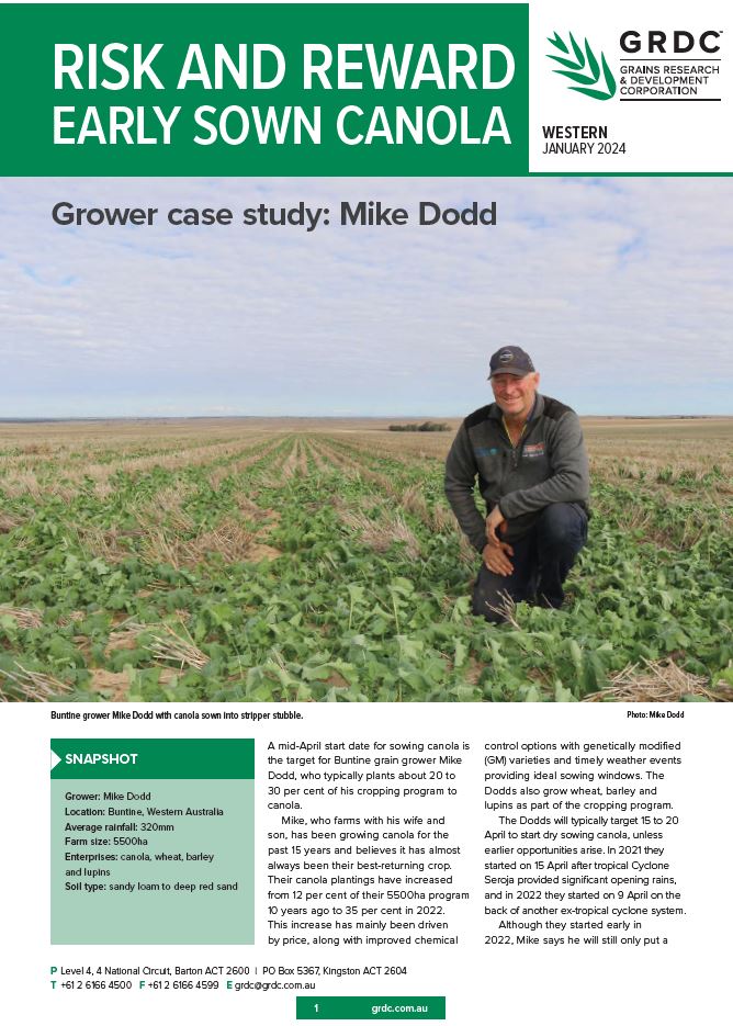 Mike Dodd: risk and reward early sown canola