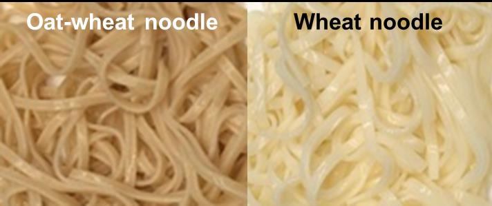 Photos of noodles made with different flour mixes.