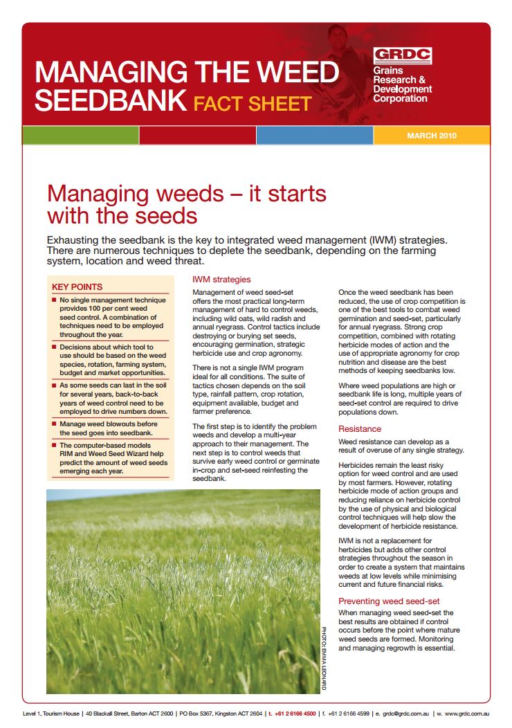 Cover of Managing the weed seedbank factsheet