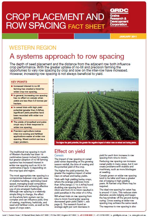 Crop Placement and Row Spacing Fact Sheet Western Region