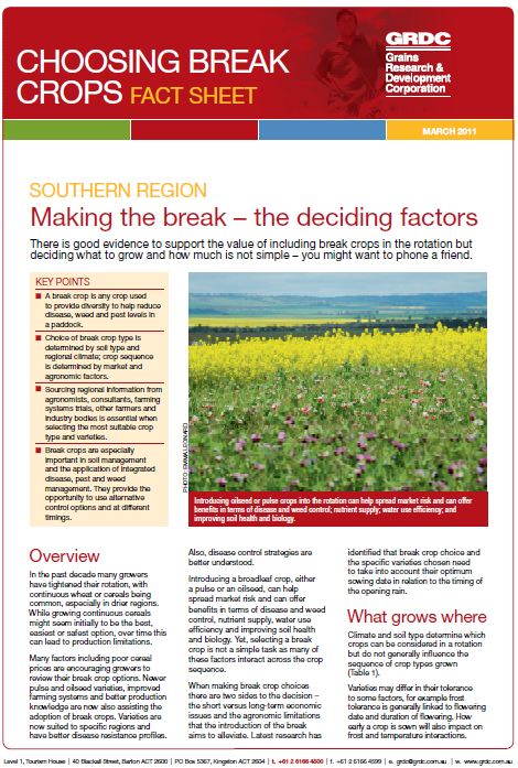Choosing Break Crops Fact Sheet Southern Region