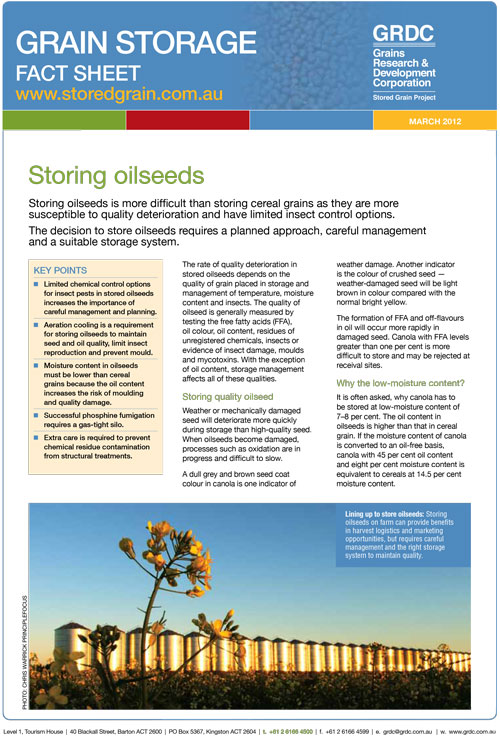 Storing oilseeds fact sheet