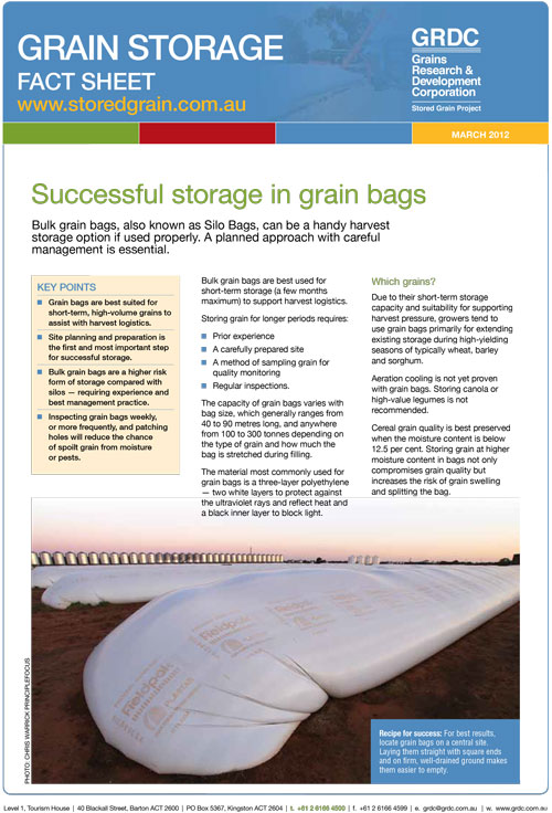 Successful storage in grain bags fact sheet