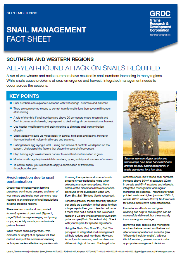 snail management fact sheet cover page