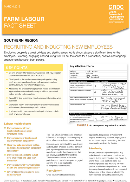 Farm Labour: Recruiting and inducting new employees fact sheet thumbnail image