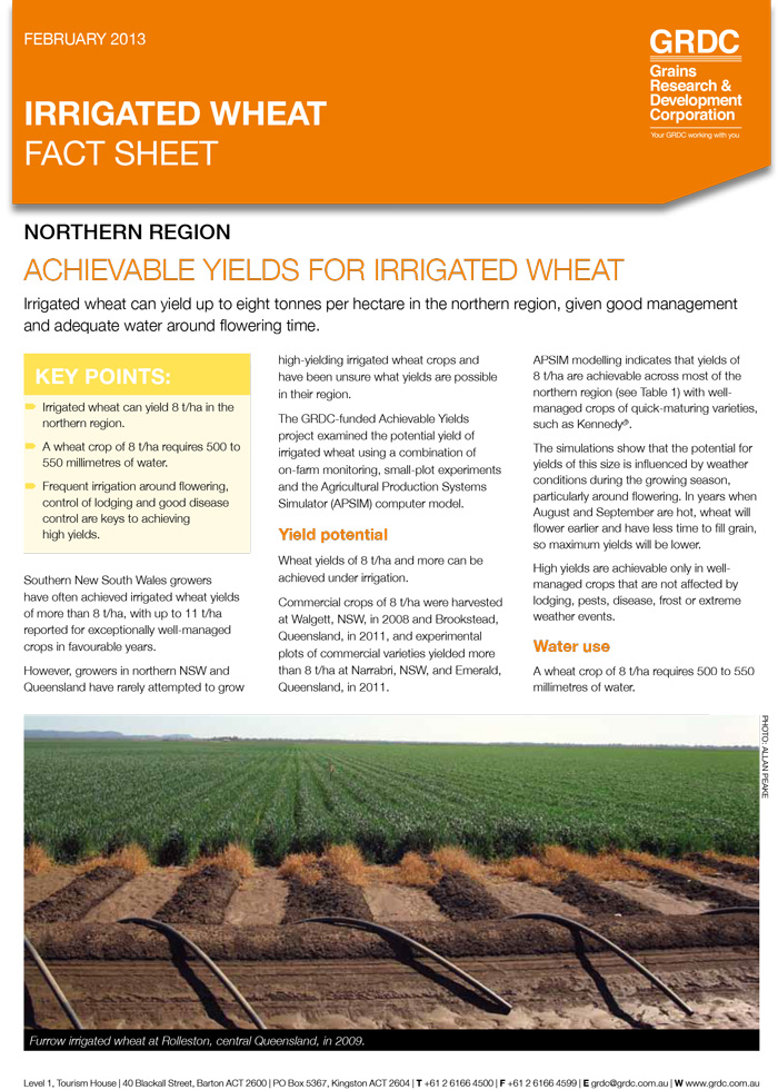 Irrigated Wheat: Achievable yields fact sheet thumbnail image