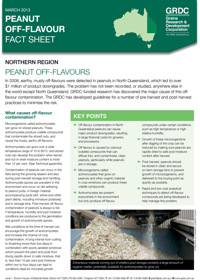 Image of the first page of the Peanut Off-Flavour fact sheet