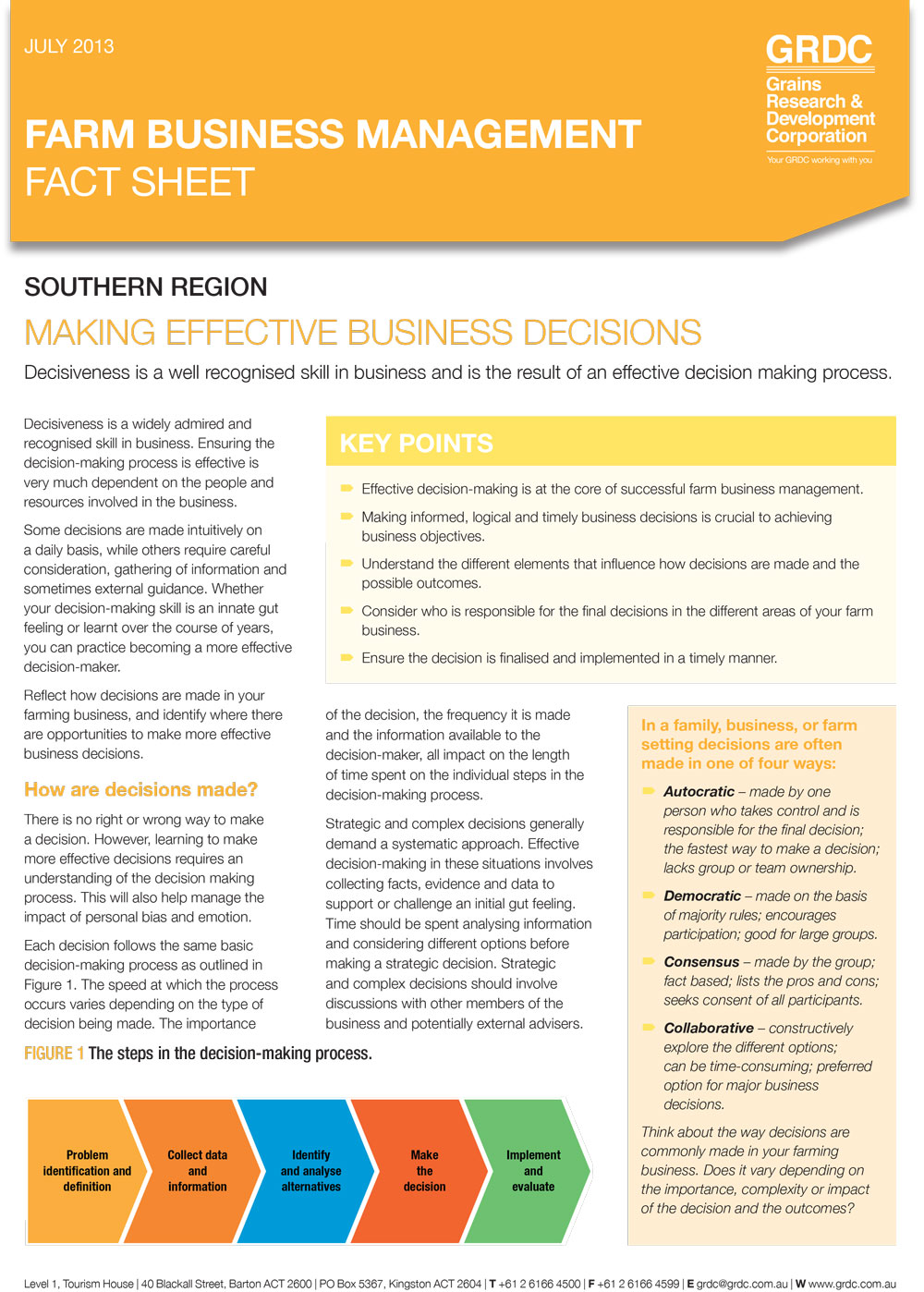 cover page of Farm Business Management fact sheet: Making effective business decisions 