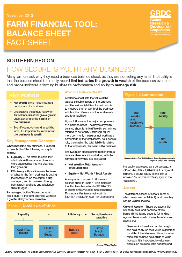 Farm Financial Tool: Balance Sheet Fact Sheet