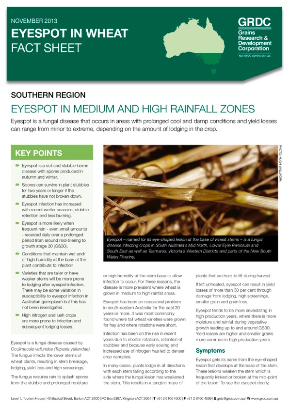 Cover page of the Eyespot in Wheat fact sheet
