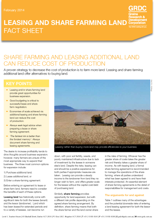 Leasing and share farming land fact sheet