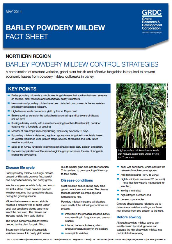 Barley Powdery Mildew Control Strategies fact sheet (cover page)