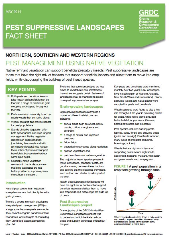 Pest Suppressive Landscapes fact sheet cover page