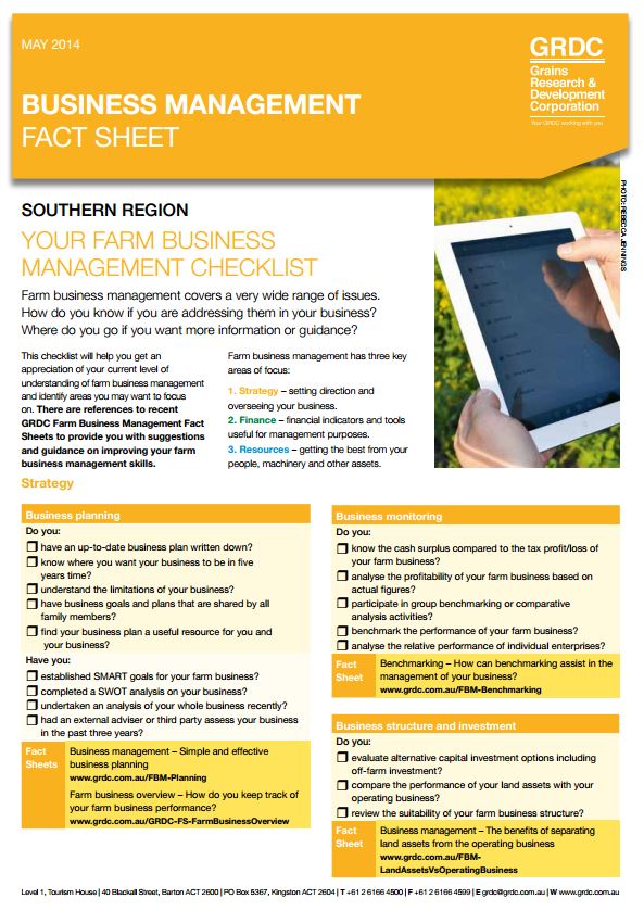 Farm Business Management Checklist fact sheet cover page