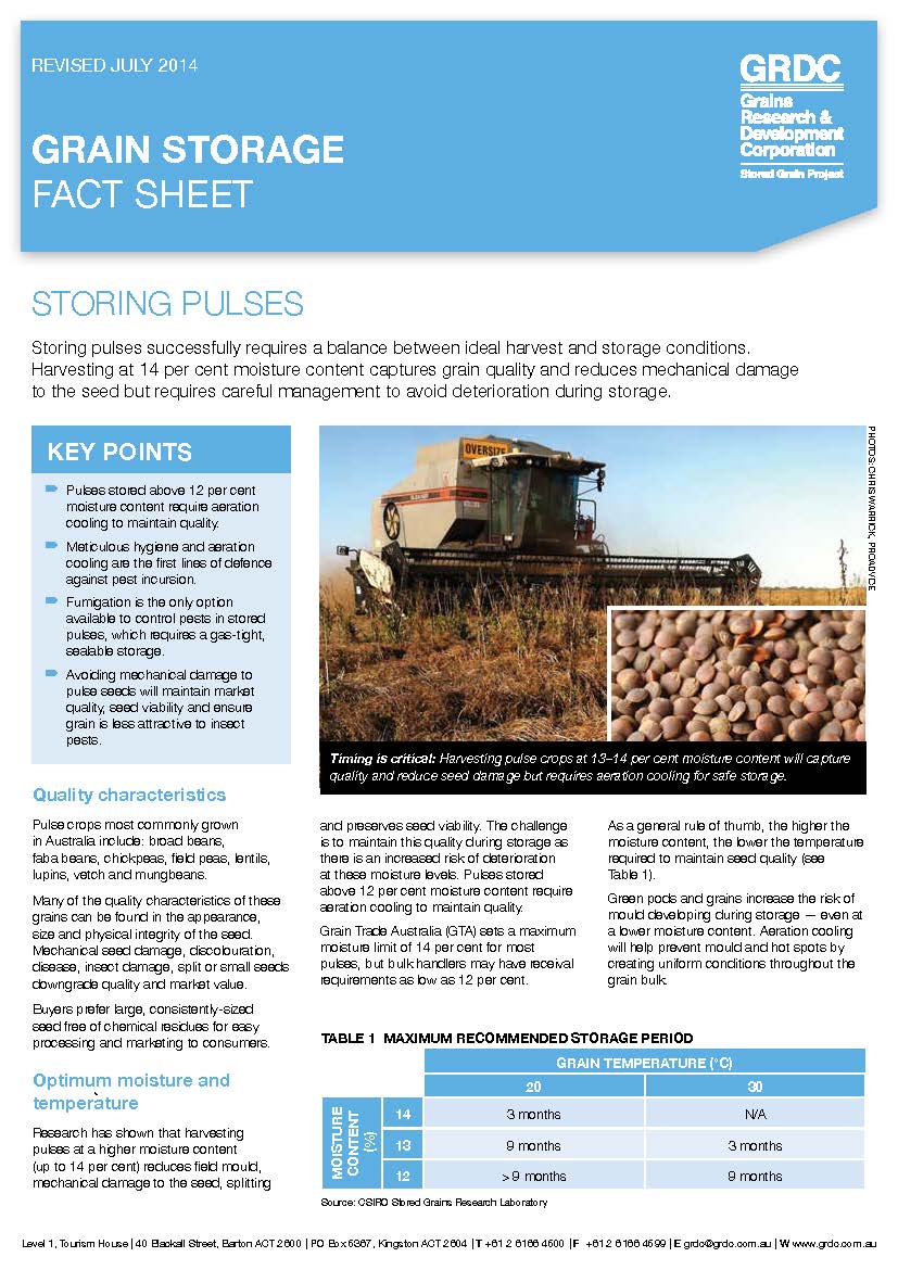 Grain Storage Fact Sheet Storing Pulses July 2014 cover