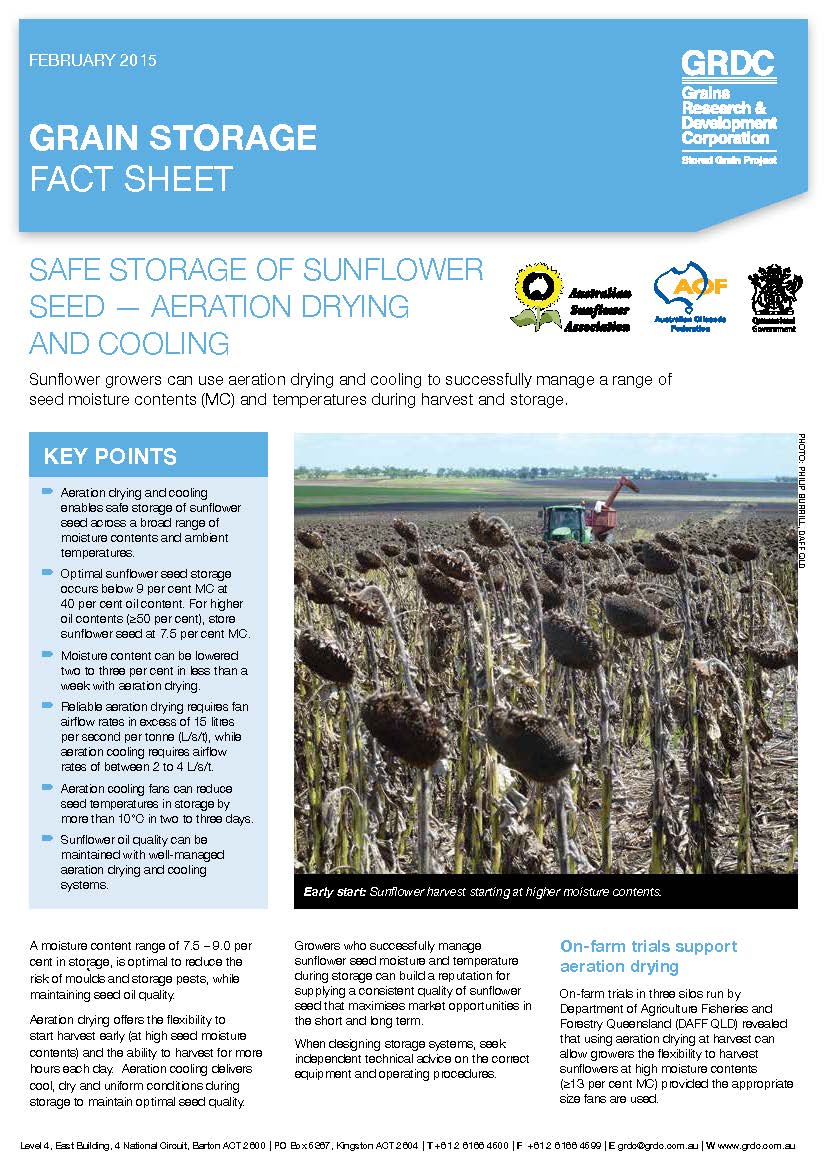 Safe Storage Of Sunflower Seed Fact Sheet