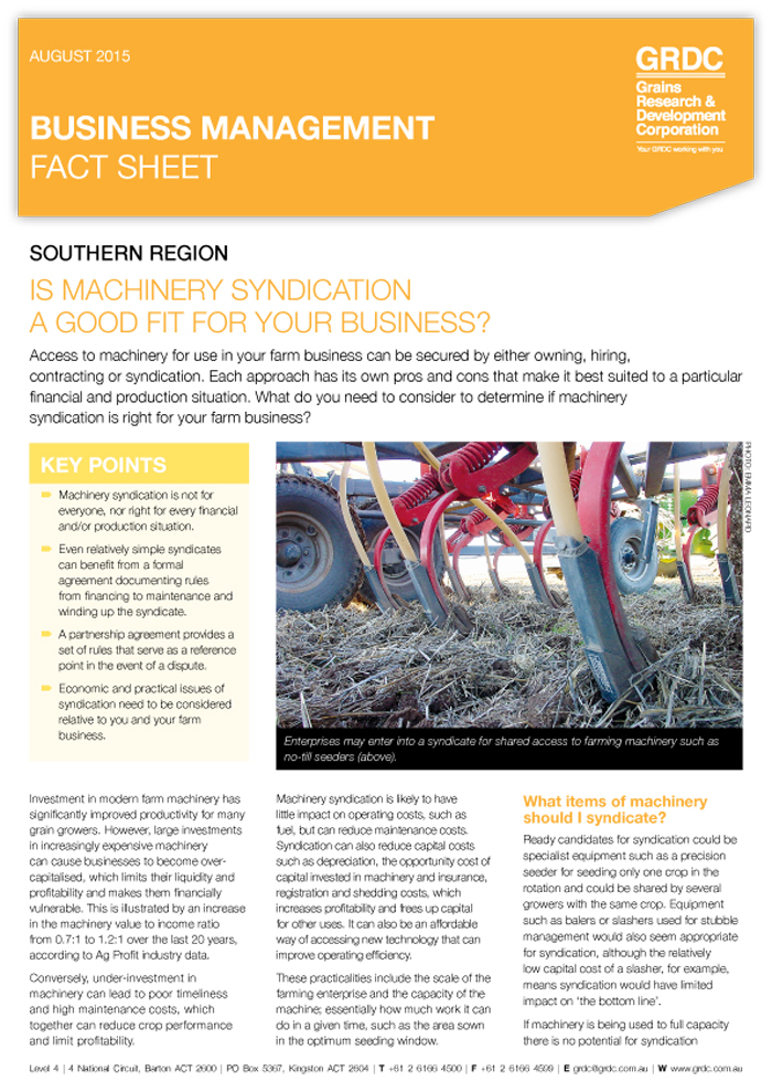 Image of cover of Machinery syndication fact sheet