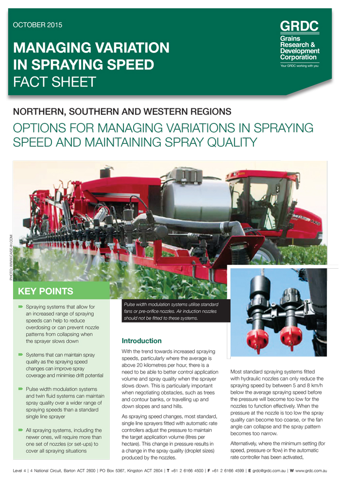 Cover of Managing variation in spraying speed fact sheet