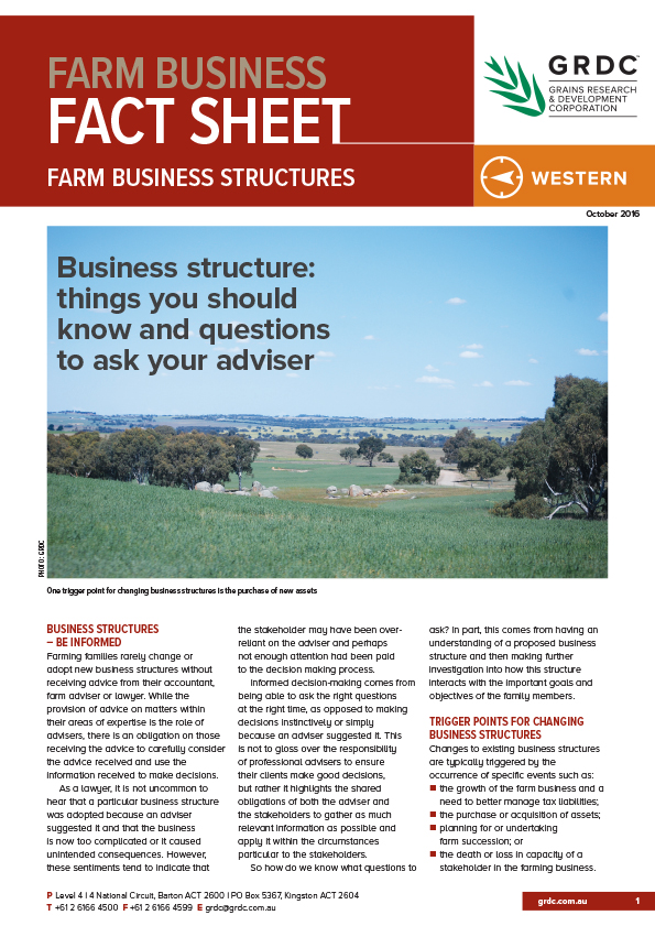Image of cover of Business structures fact sheet