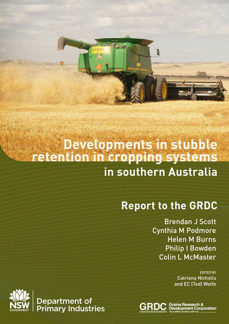 Cover page of report: Developments in stubble retention in cropping systems in southern Australia.