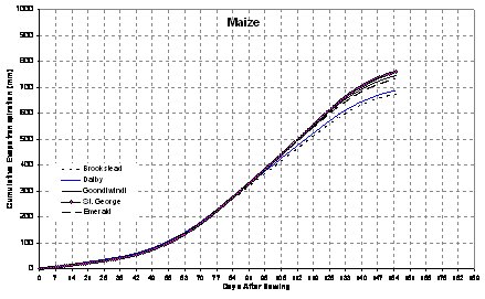 Figure 7: Average daily maize cumulative evapotranspiration (ETc) calculated for different locations.