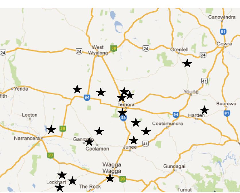 Figure 1. Locations of the 18 paired probes across SE NSW