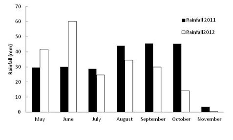 Figure 1. Monthly rainfall of 2011 and 2012