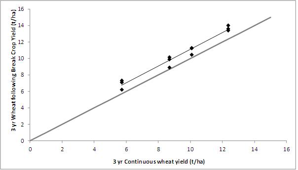Figure 3. Cumulative yield of wheat over 3 years after breaks 