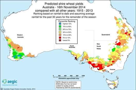 Figure 3. Example of a predicted shire wheat yield map.