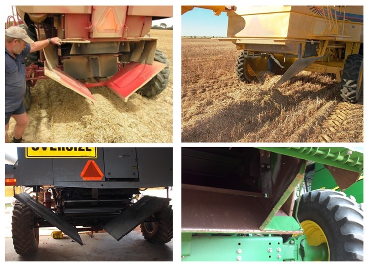 Figure 4. Various windrow chutes fitted to headers (Source: Bing Images, search term “Windrow Burning chutes” January 2014)